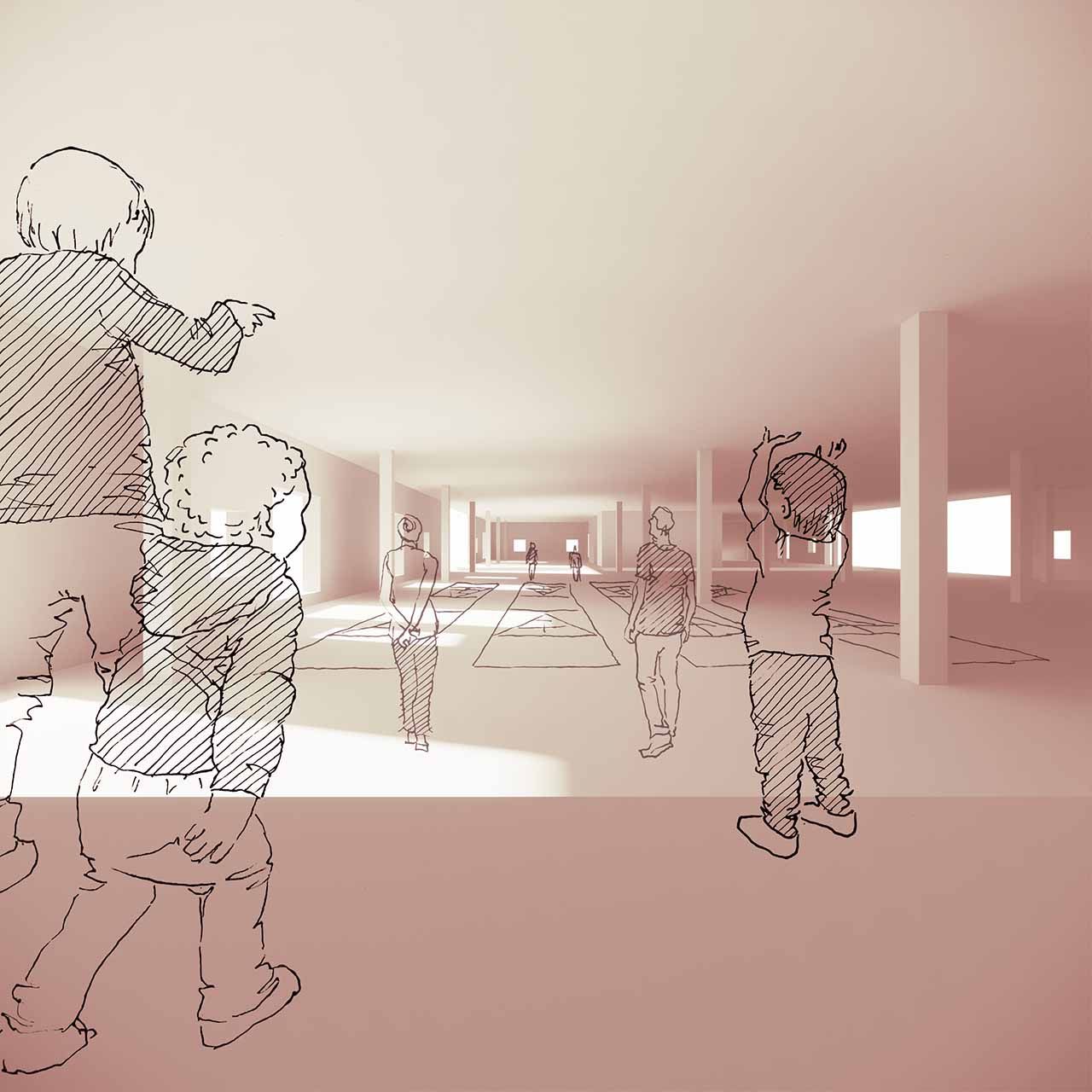Three children overlook a nearby shuffleboard game